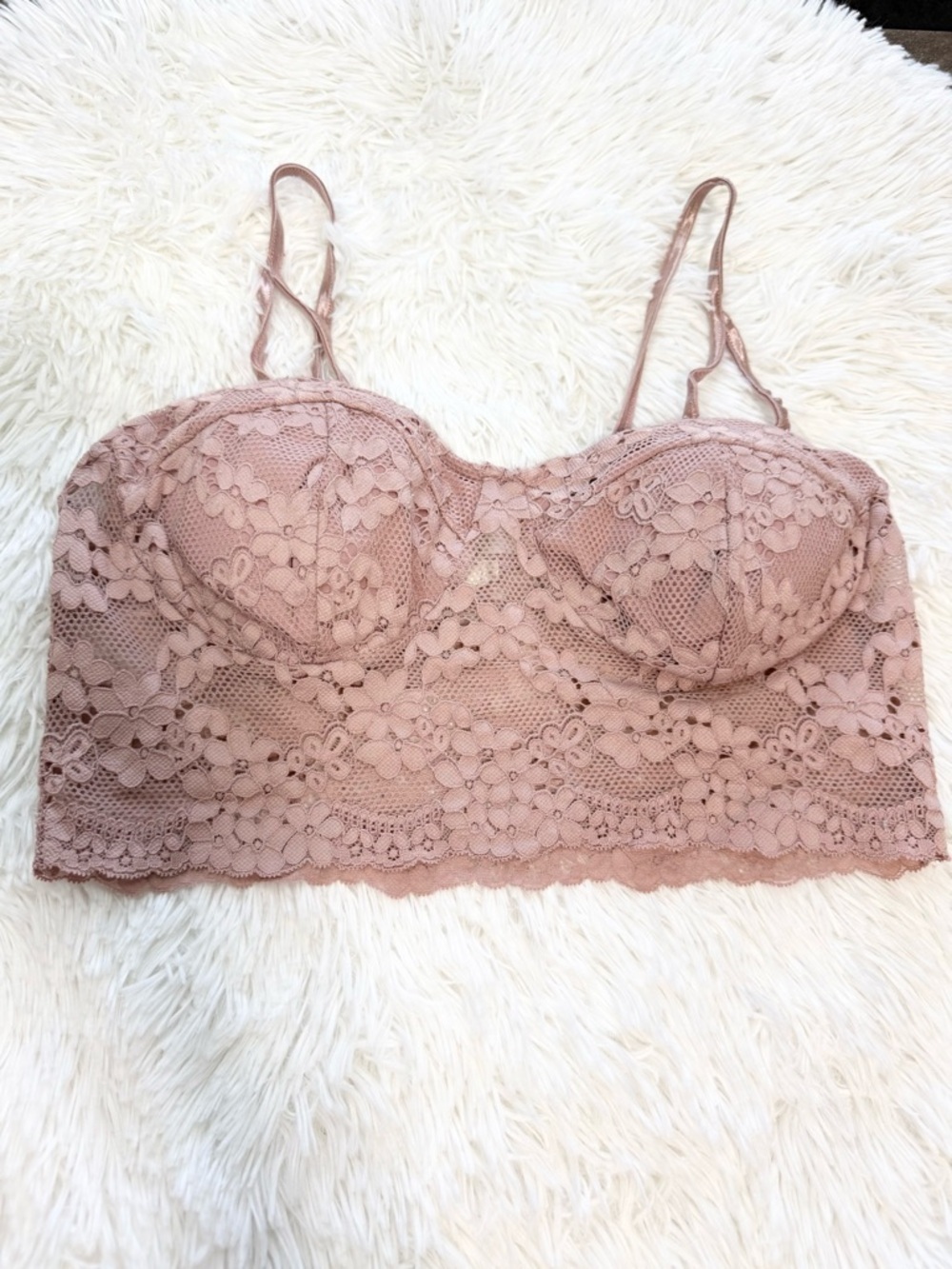 Bozzolo Ash Rose Lace Padded Longline Bralette size Large